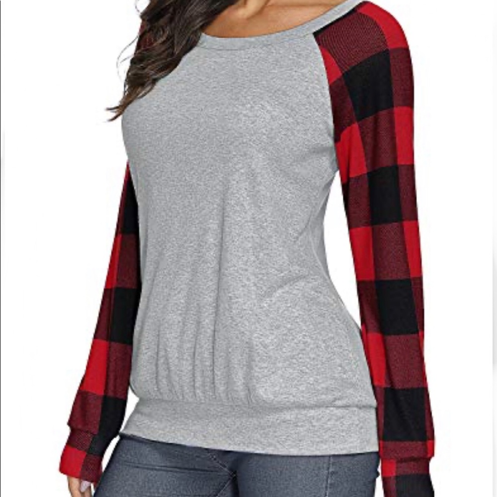 Cestyle contrast plaid sleeve knit top size XL